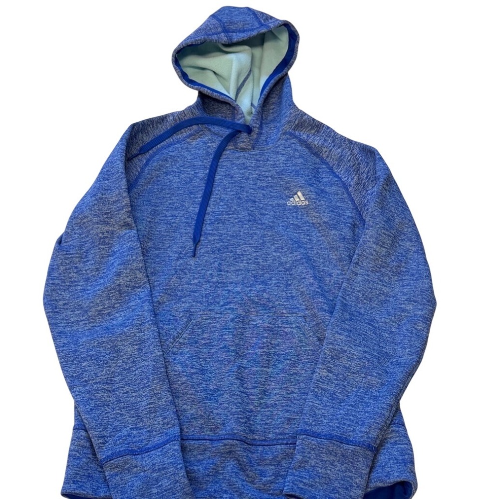 Adidas Mens ClimaWarm‎ Hoodie Blue Space Dye Fleece Pullover Sweatshirt Small